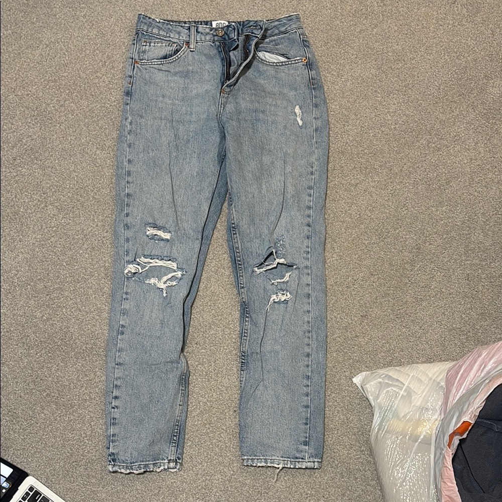 BDG Blue Straight Leg Jeans with Distressed Details